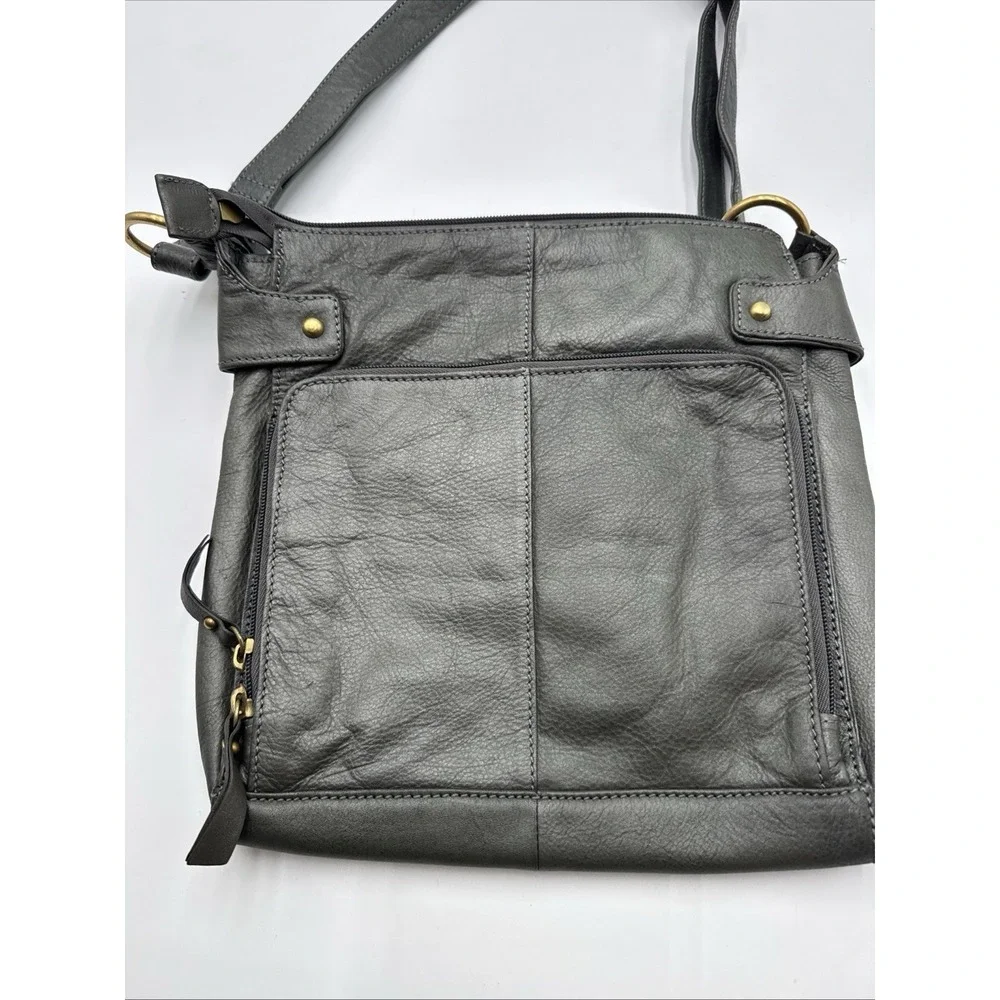 Great American Leather Works Gray Bag Crossbody Multi-Zipper Pocket Adjustable